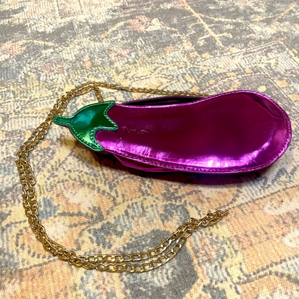 Metallic Eggplant Emoji Purse//Funny Purse//Icon Purse
